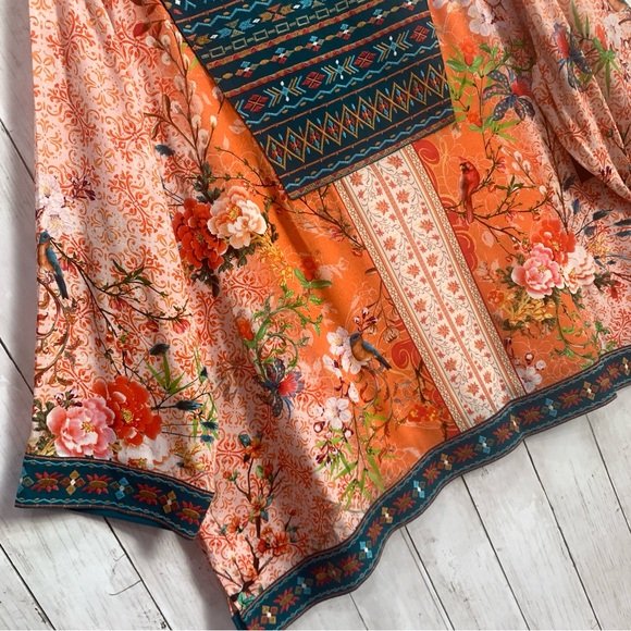 New John Mark Embroidered V-Neck 3/4 Sleeve Tunic Boho Western Top 2X Bird Print - Picture 5 of 16